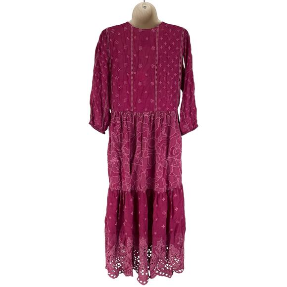 Johnny Was Gracie Hopscotch Embroidered Midi Dress Rumba Red Size M - Picture 8 of 13